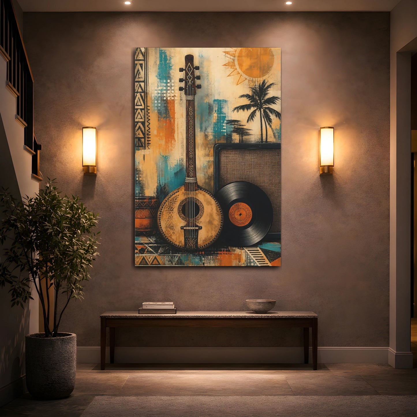 Mockup 2. Retro Lute And Vinyl shown as canvas print