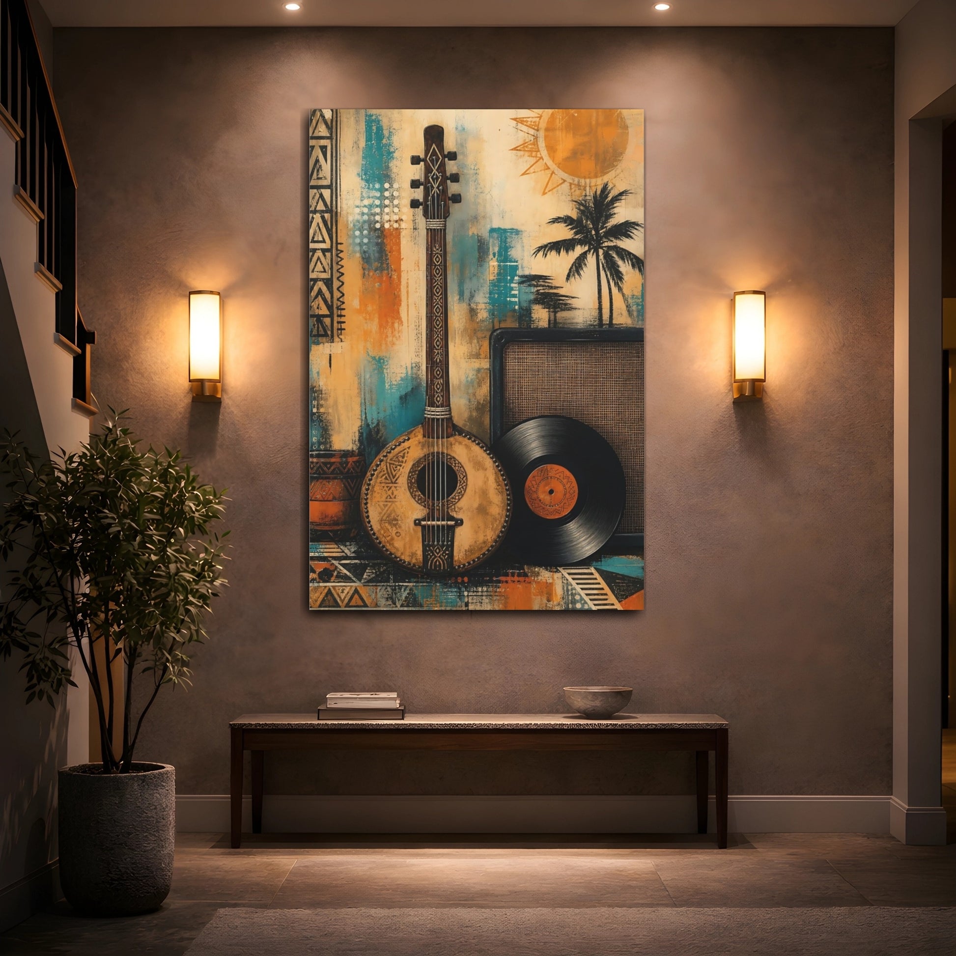 Mockup 2. Retro Lute And Vinyl shown as canvas print
