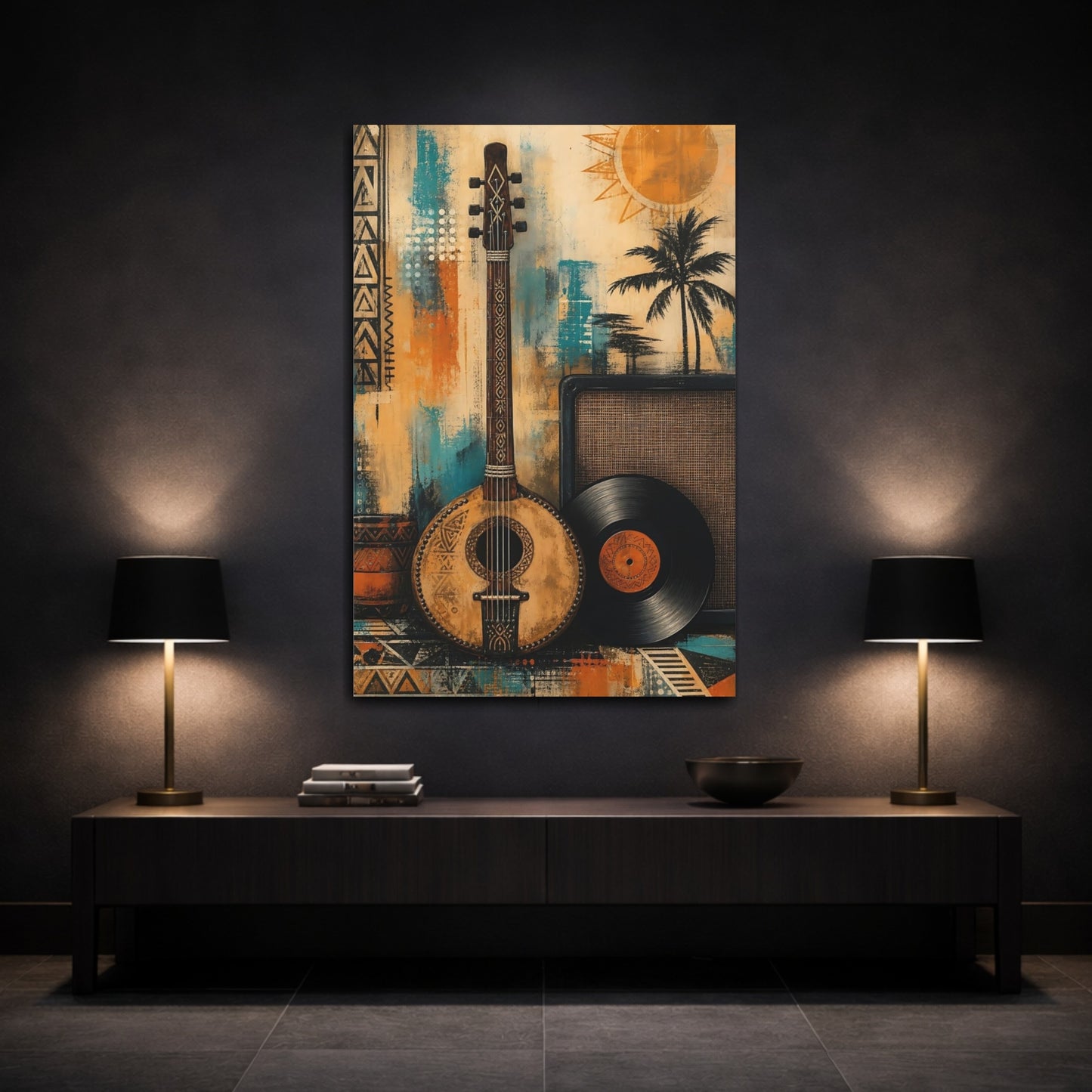 Mockup 3. Retro Lute And Vinyl shown as canvas print