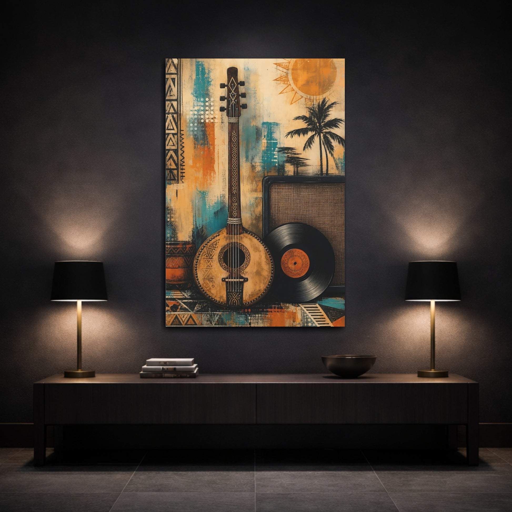 Mockup 3. Retro Lute And Vinyl shown as canvas print
