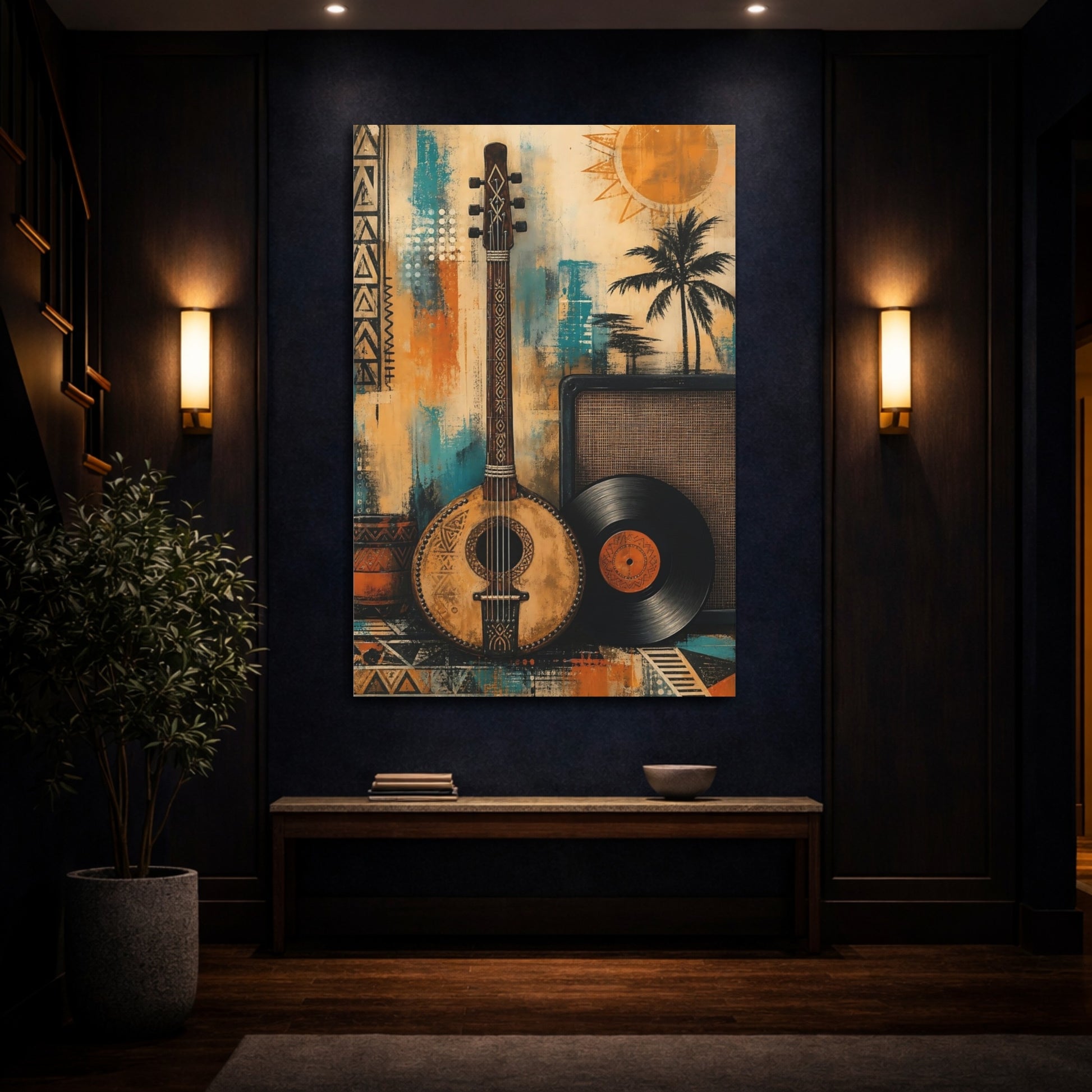 Mockup 4. Retro Lute And Vinyl shown as canvas print