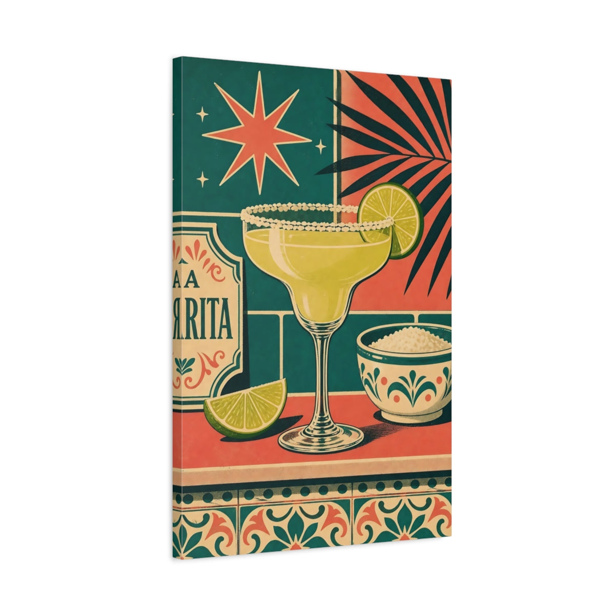 Side Mockup 2. Retro Margarita Cocktail shown as canvas print