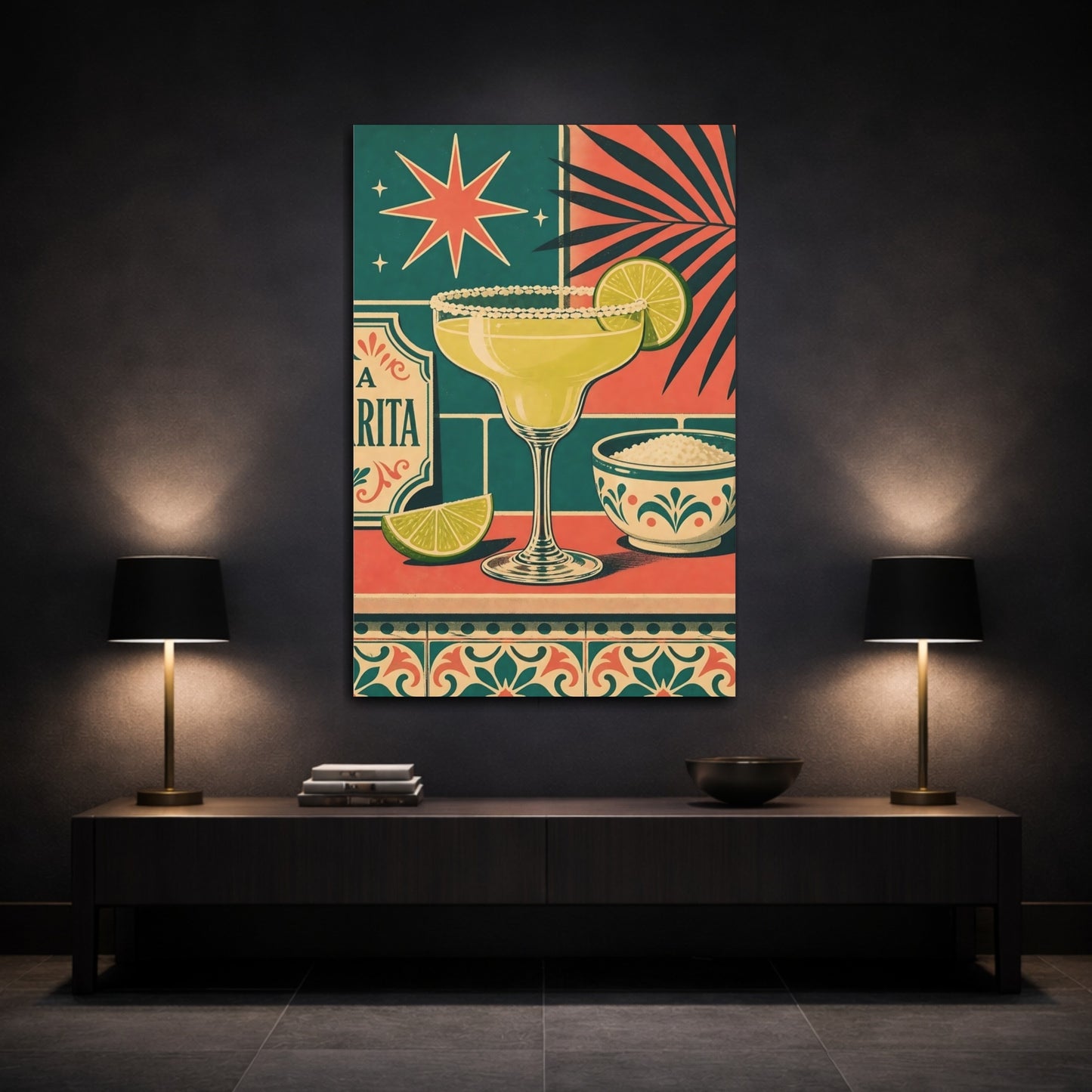 Mockup 3. Retro Margarita Cocktail shown as canvas print