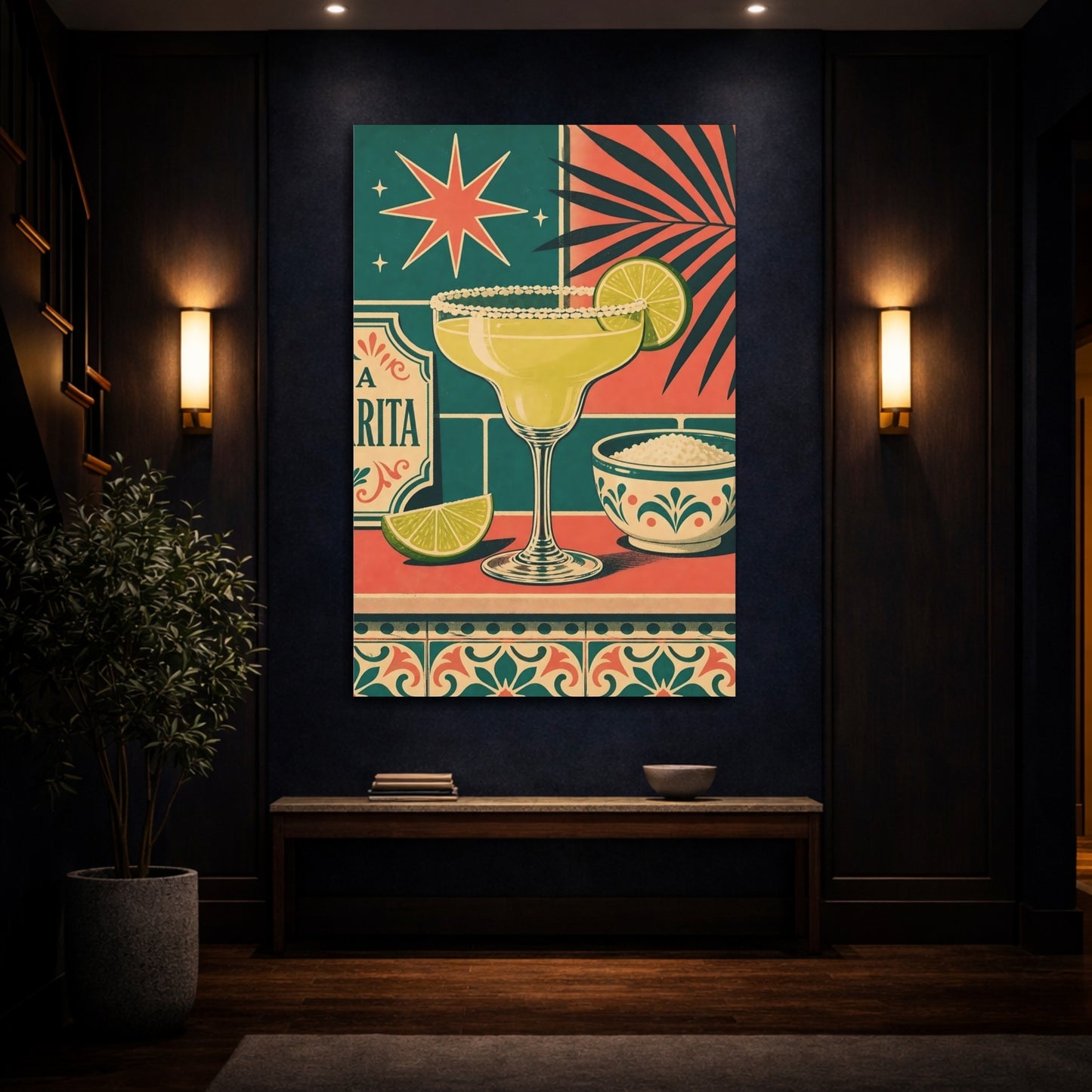 Mockup 4. Retro Margarita Cocktail shown as canvas print