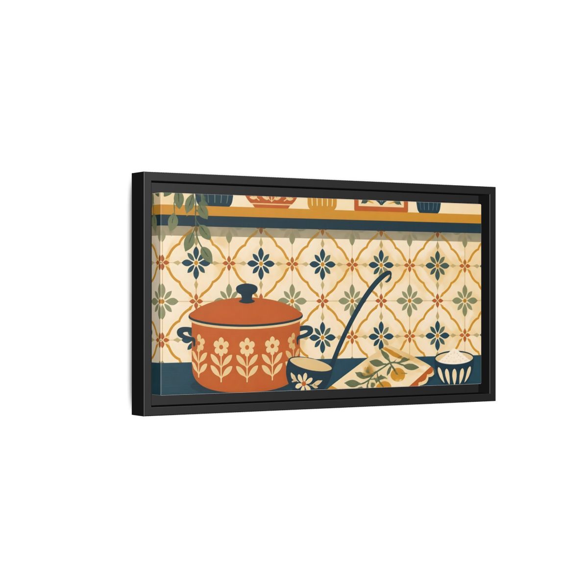 Side Mockup 8. Retro Orange Pot Still Life shown as framed canvas print