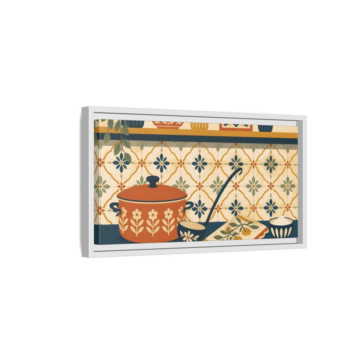 Side Mockup 6. Retro Orange Pot Still Life shown as framed canvas print
