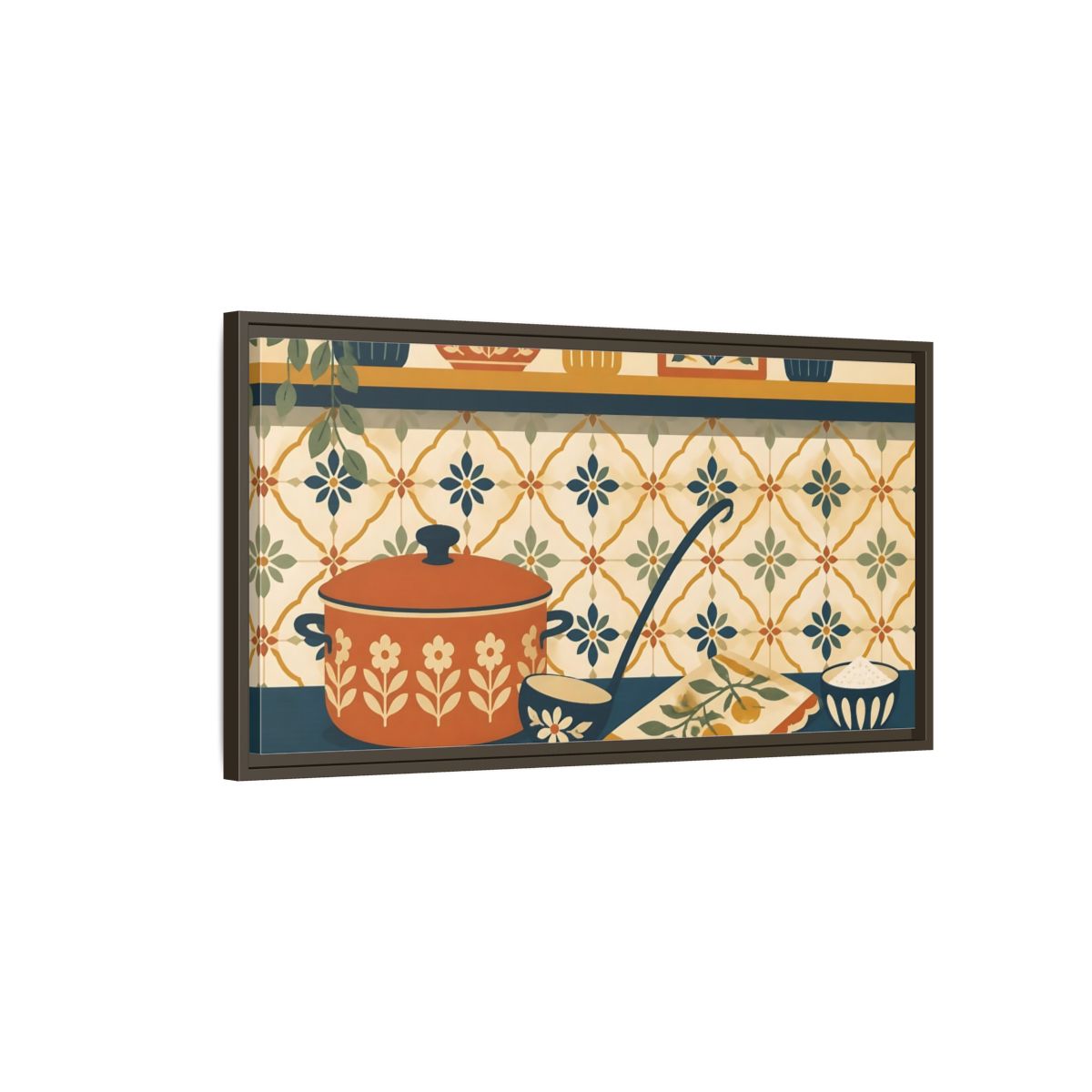 Main Mockup. Retro Orange Pot Still Life shown as framed canvas print