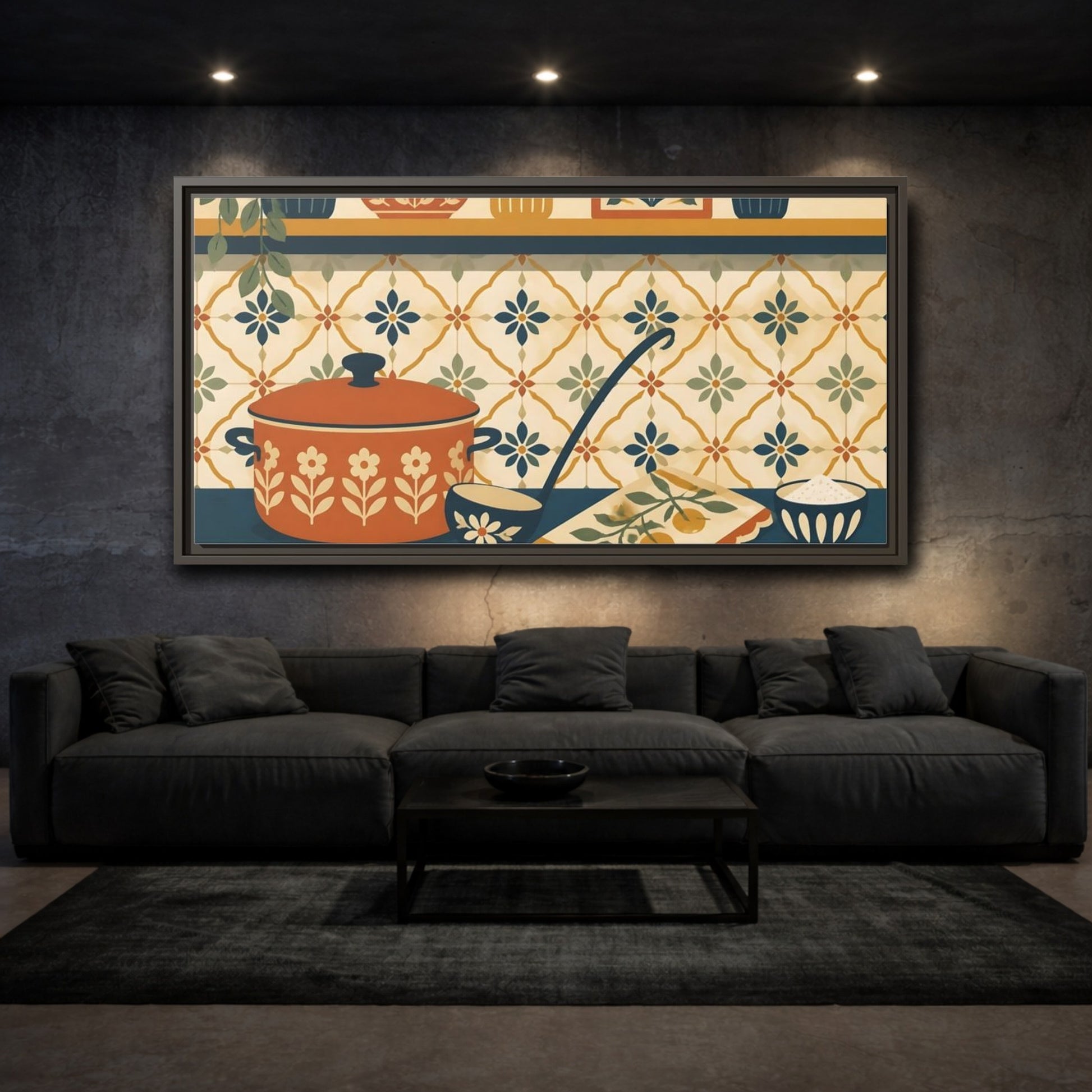 Mockup 3. Retro Orange Pot Still Life shown as framed canvas print