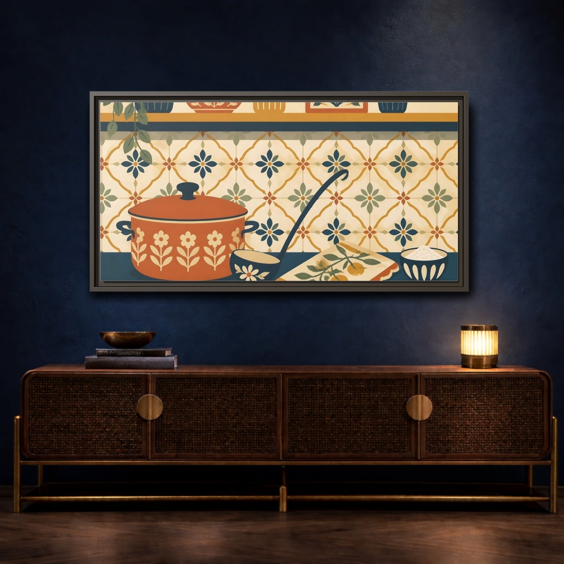 Mockup 4. Retro Orange Pot Still Life shown as framed canvas print