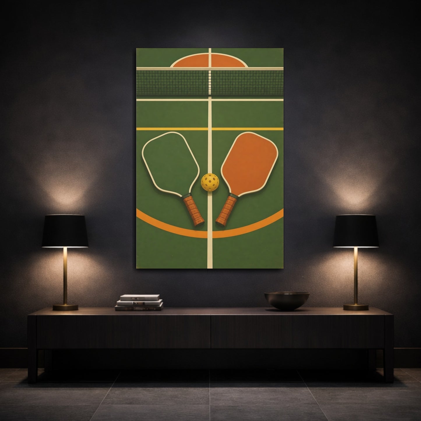 Mockup 3. Retro Pickleball Court shown as canvas print