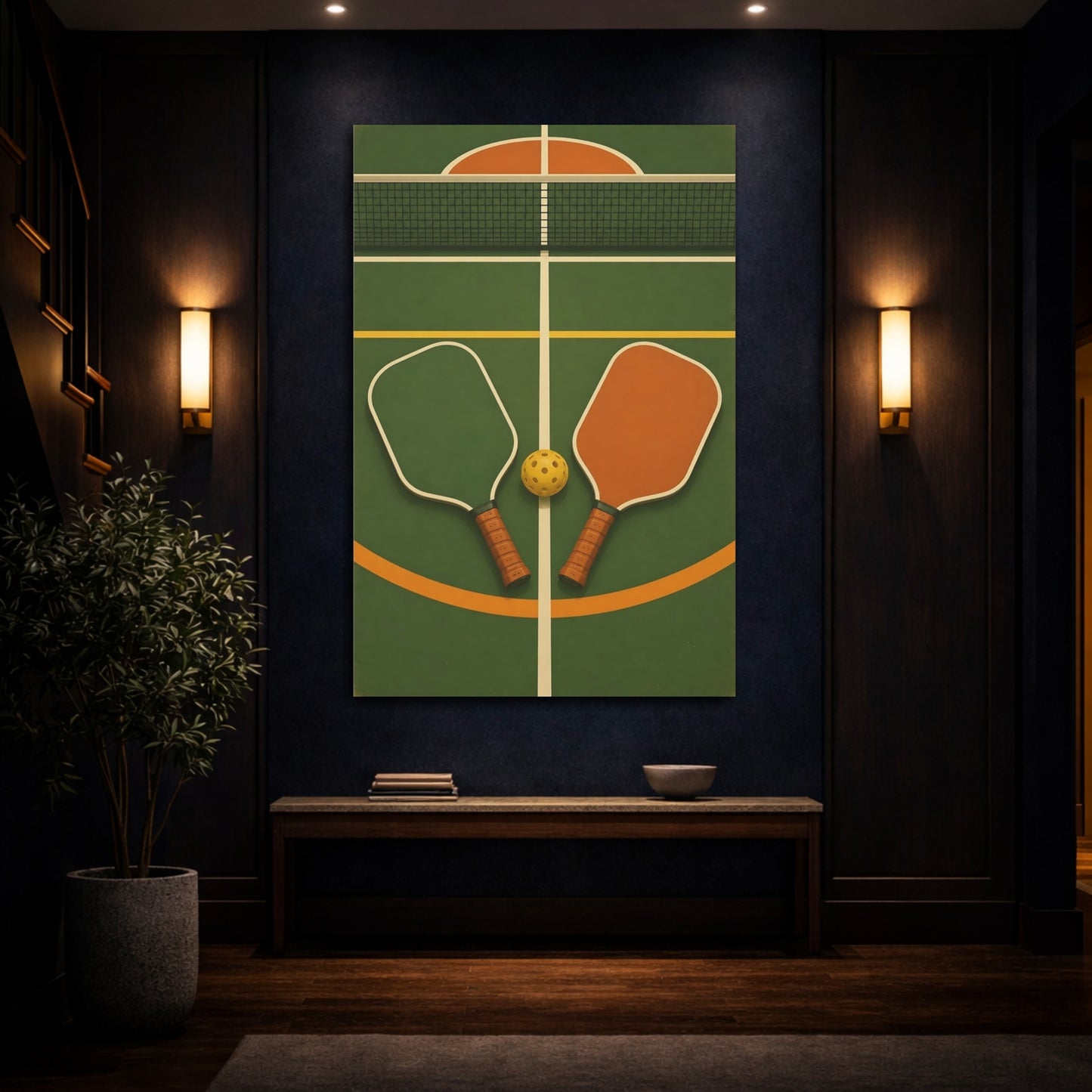 Mockup 4. Retro Pickleball Court shown as canvas print