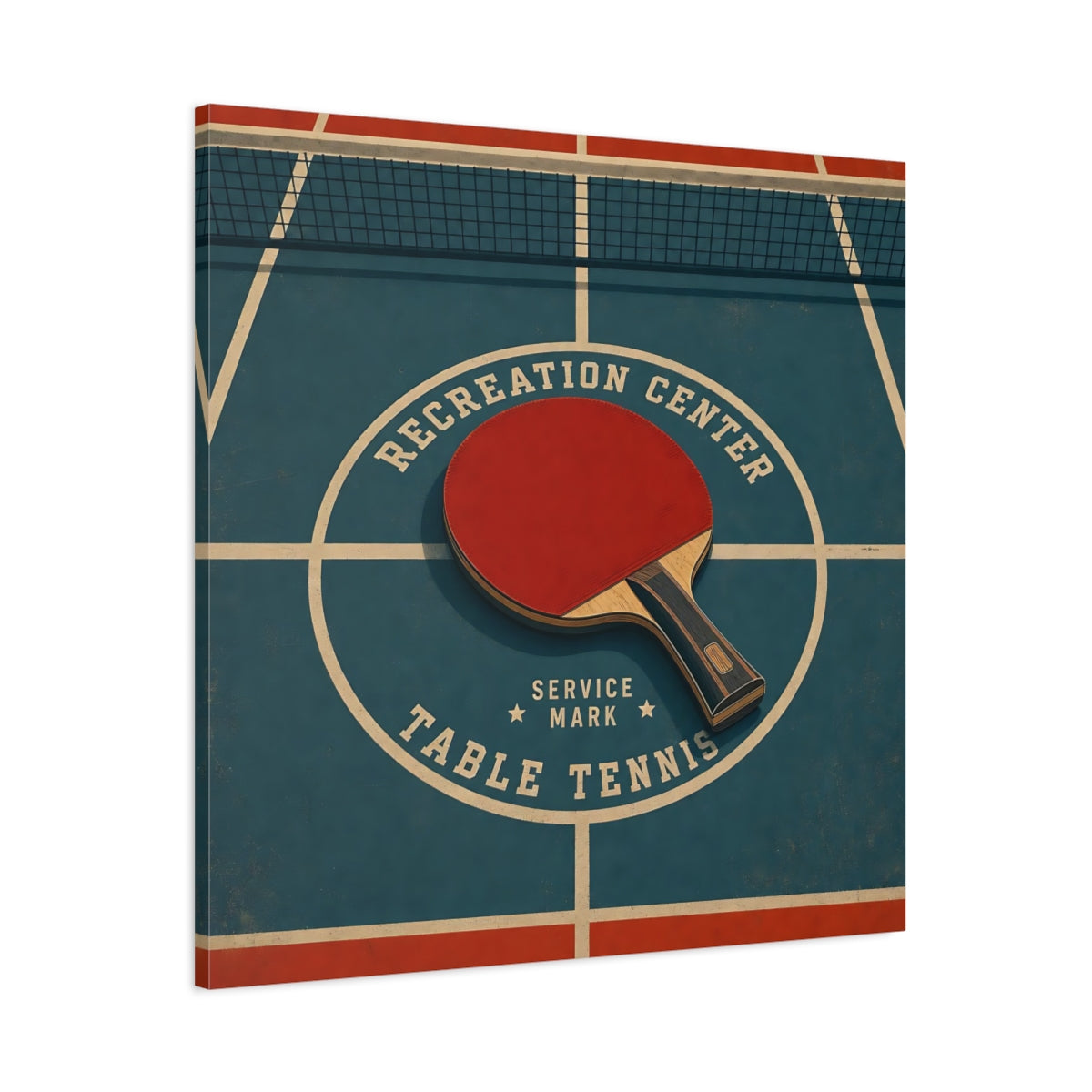 Main Mockup. Retro Ping Pong Emblem shown as canvas print