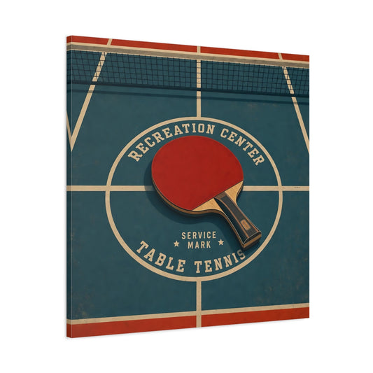 Main Mockup. Retro Ping Pong Emblem shown as canvas print