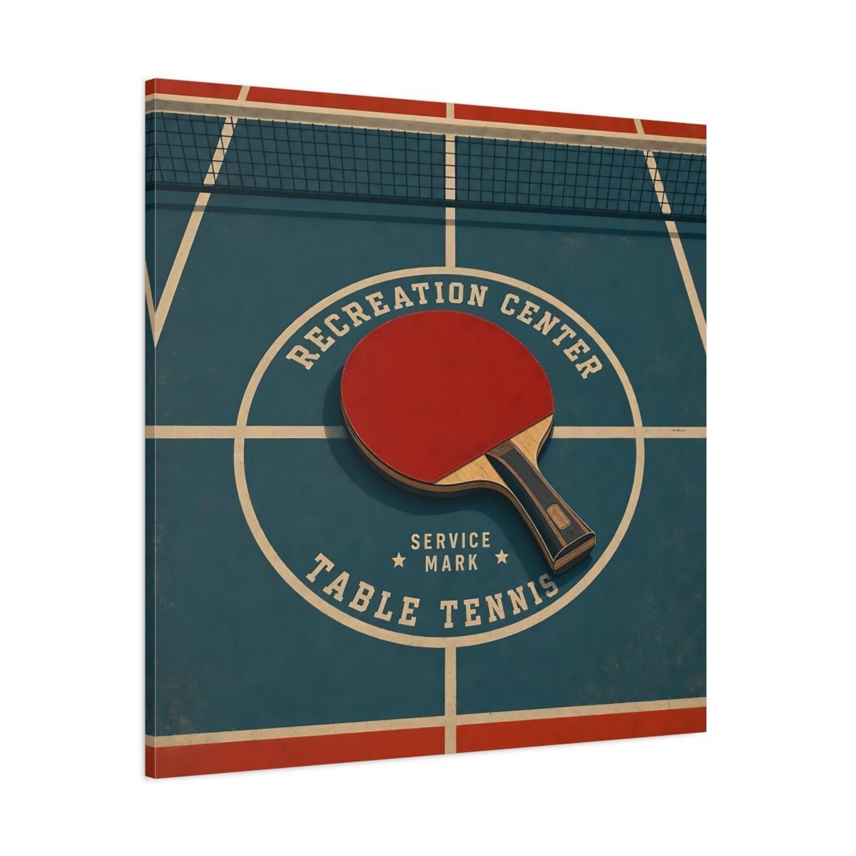 Side Mockup 1. Retro Ping Pong Emblem shown as canvas print