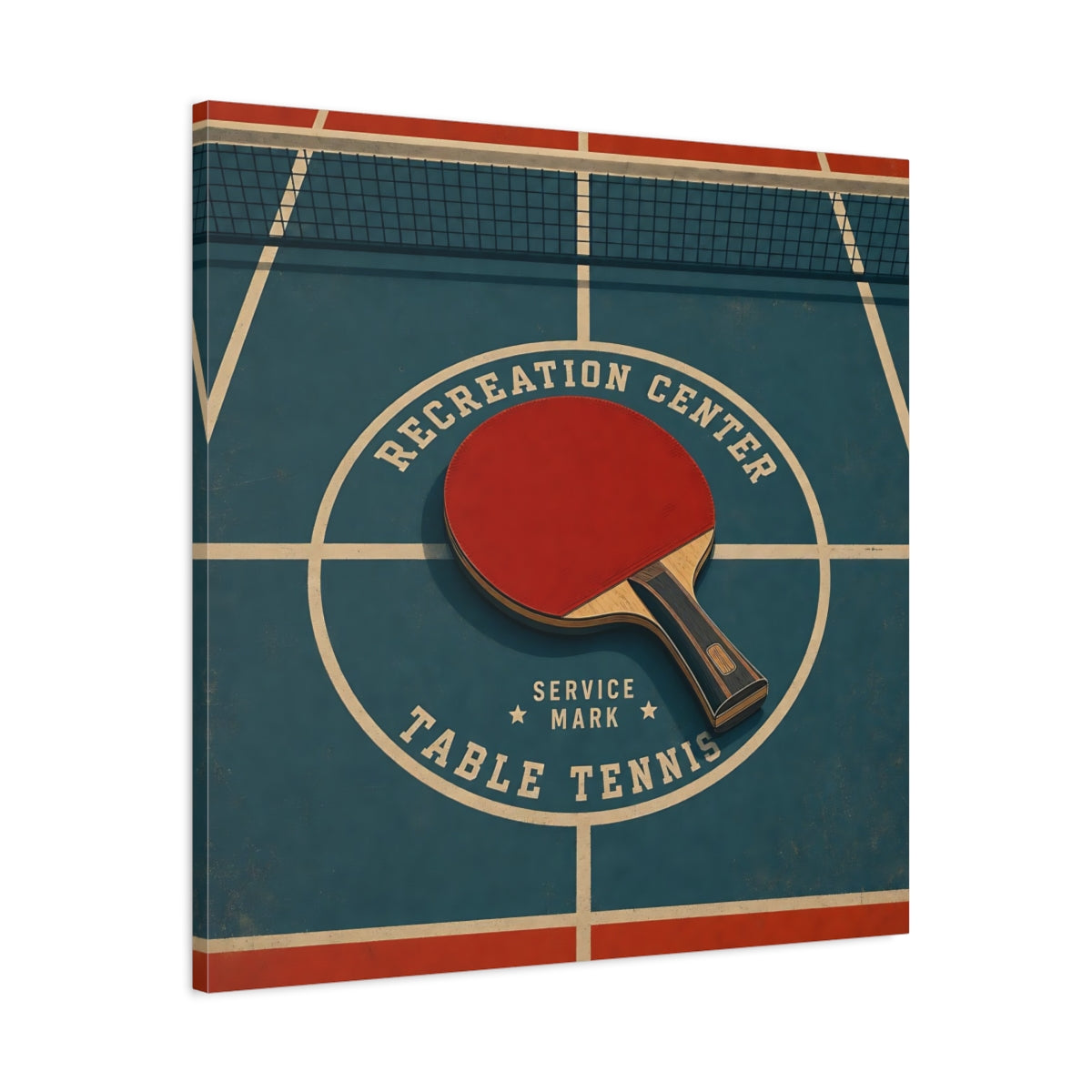 Side Mockup 3. Retro Ping Pong Emblem shown as canvas print