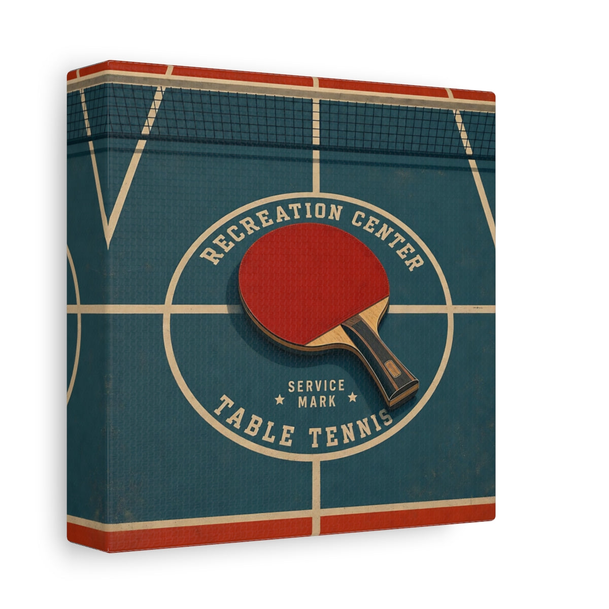 Side Mockup 2. Retro Ping Pong Emblem shown as canvas print
