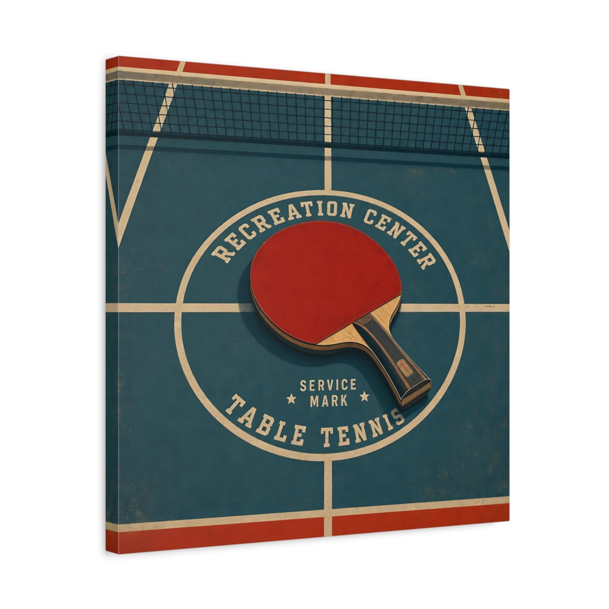 Side Mockup 5. Retro Ping Pong Emblem shown as canvas print