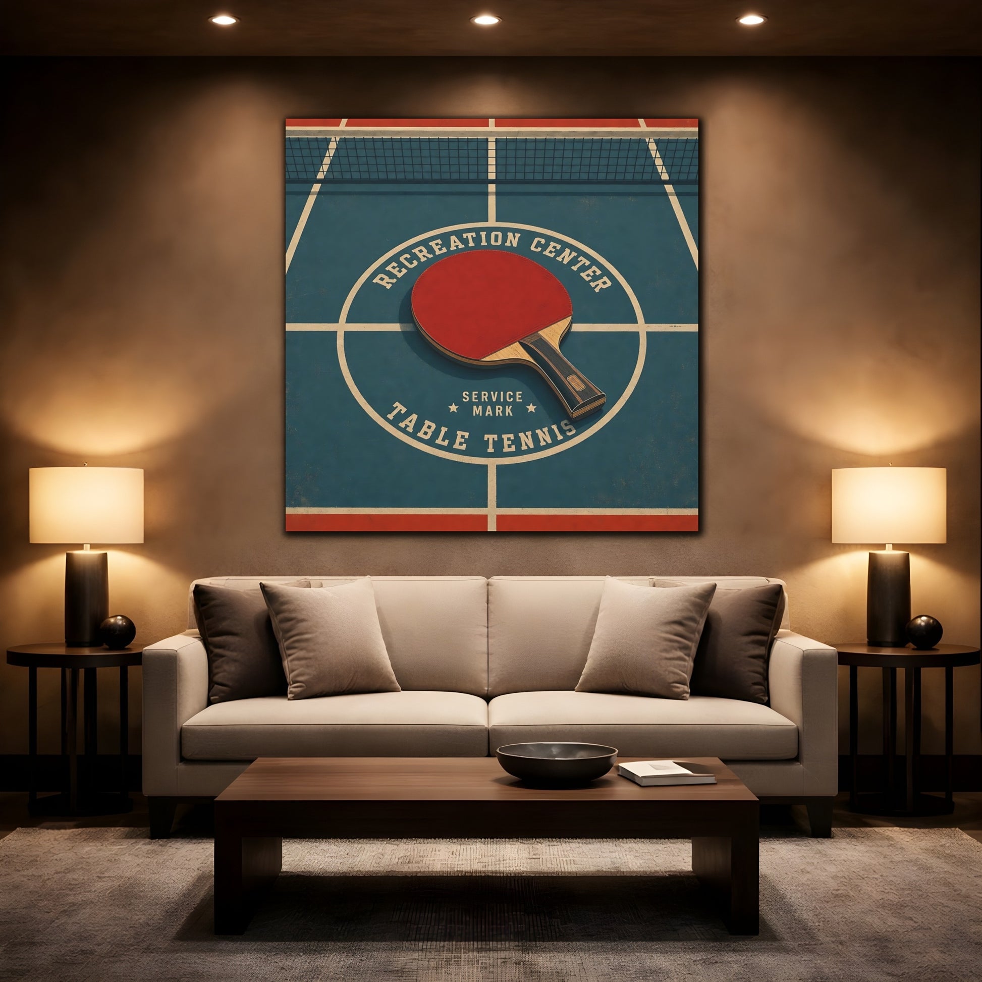 Mockup 2. Retro Ping Pong Emblem shown as canvas print