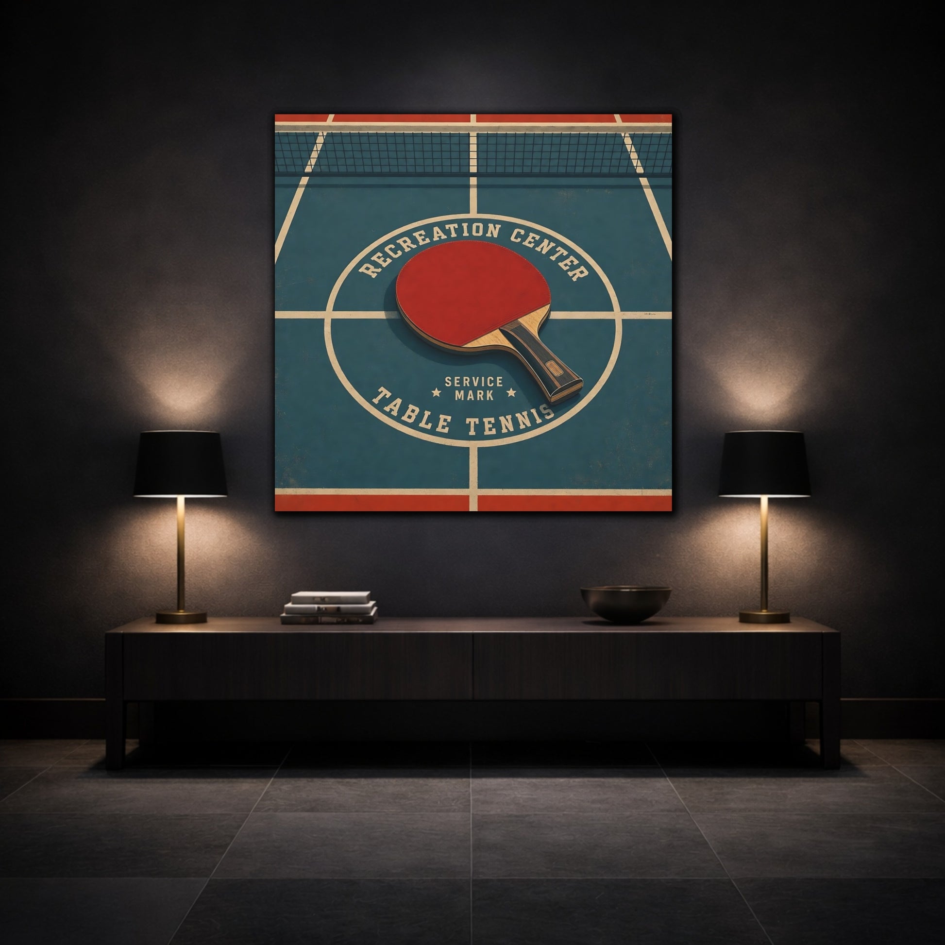 Mockup 3. Retro Ping Pong Emblem shown as canvas print