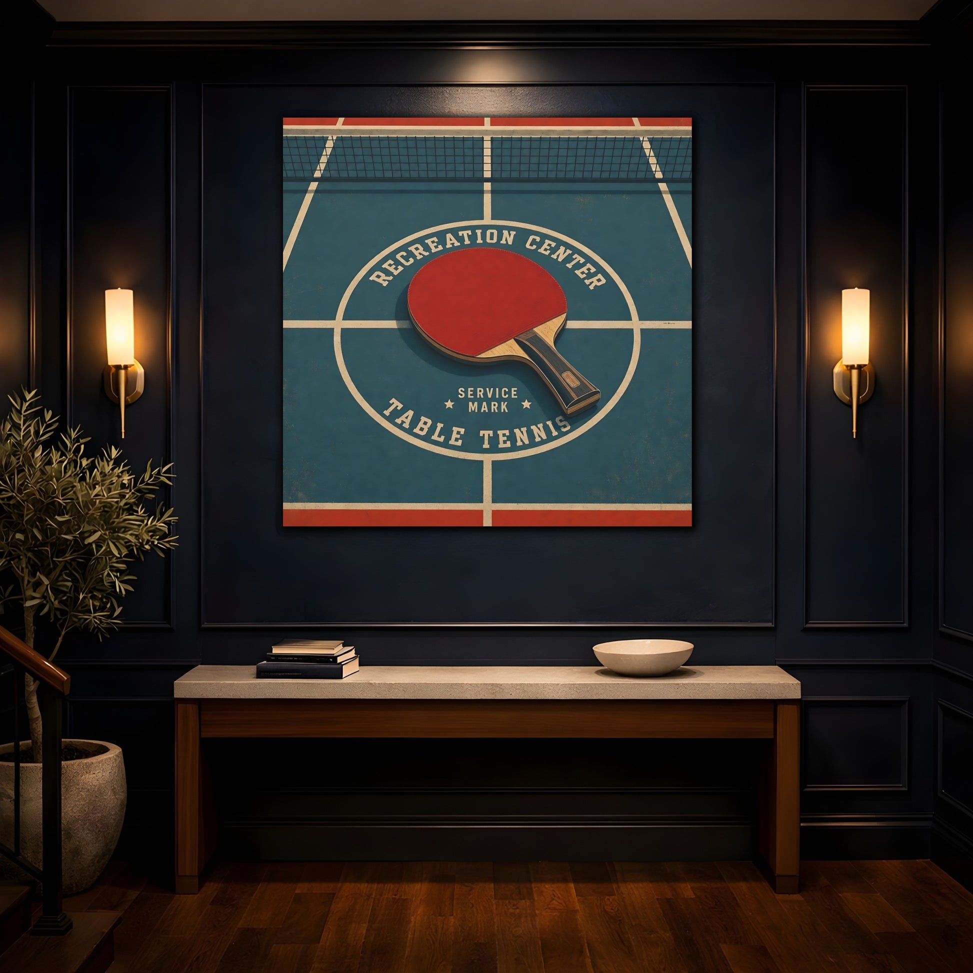 Mockup 4. Retro Ping Pong Emblem shown as canvas print