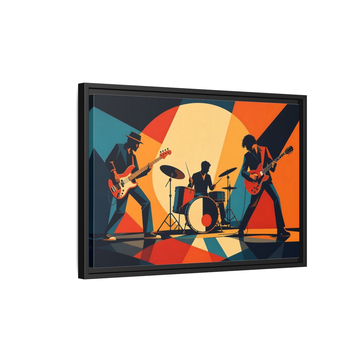 Side Mockup 3. Retro Rock Trio shown as framed canvas print