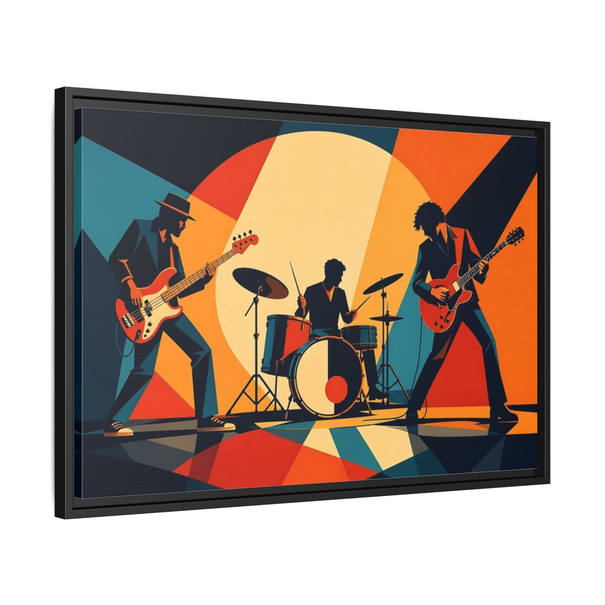 Side Mockup 14. Retro Rock Trio shown as framed canvas print