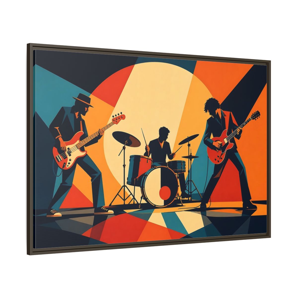 Side Mockup 8. Retro Rock Trio shown as framed canvas print