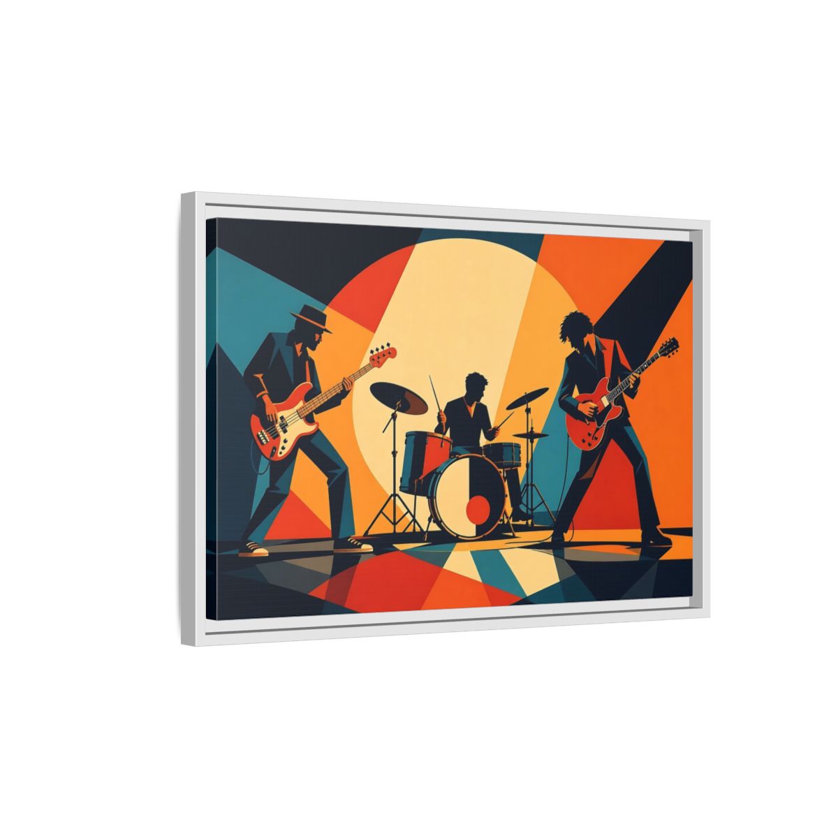 Side Mockup 1. Retro Rock Trio shown as framed canvas print