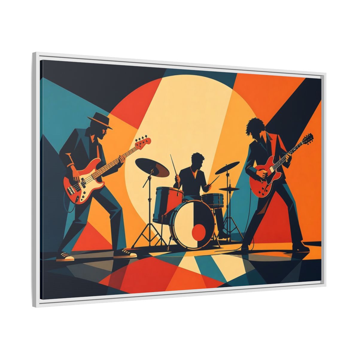 Side Mockup 7. Retro Rock Trio shown as framed canvas print