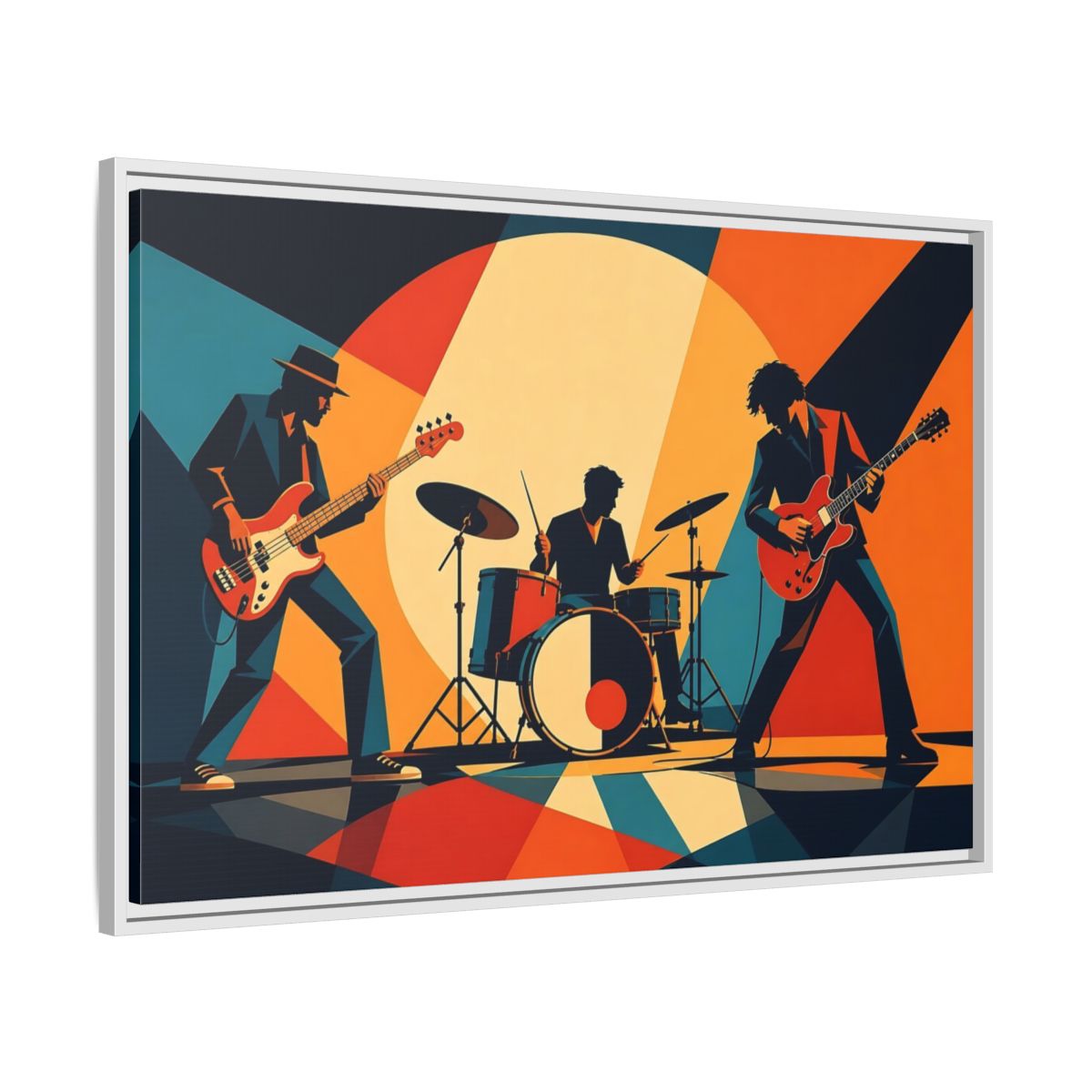 Side Mockup 9. Retro Rock Trio shown as framed canvas print