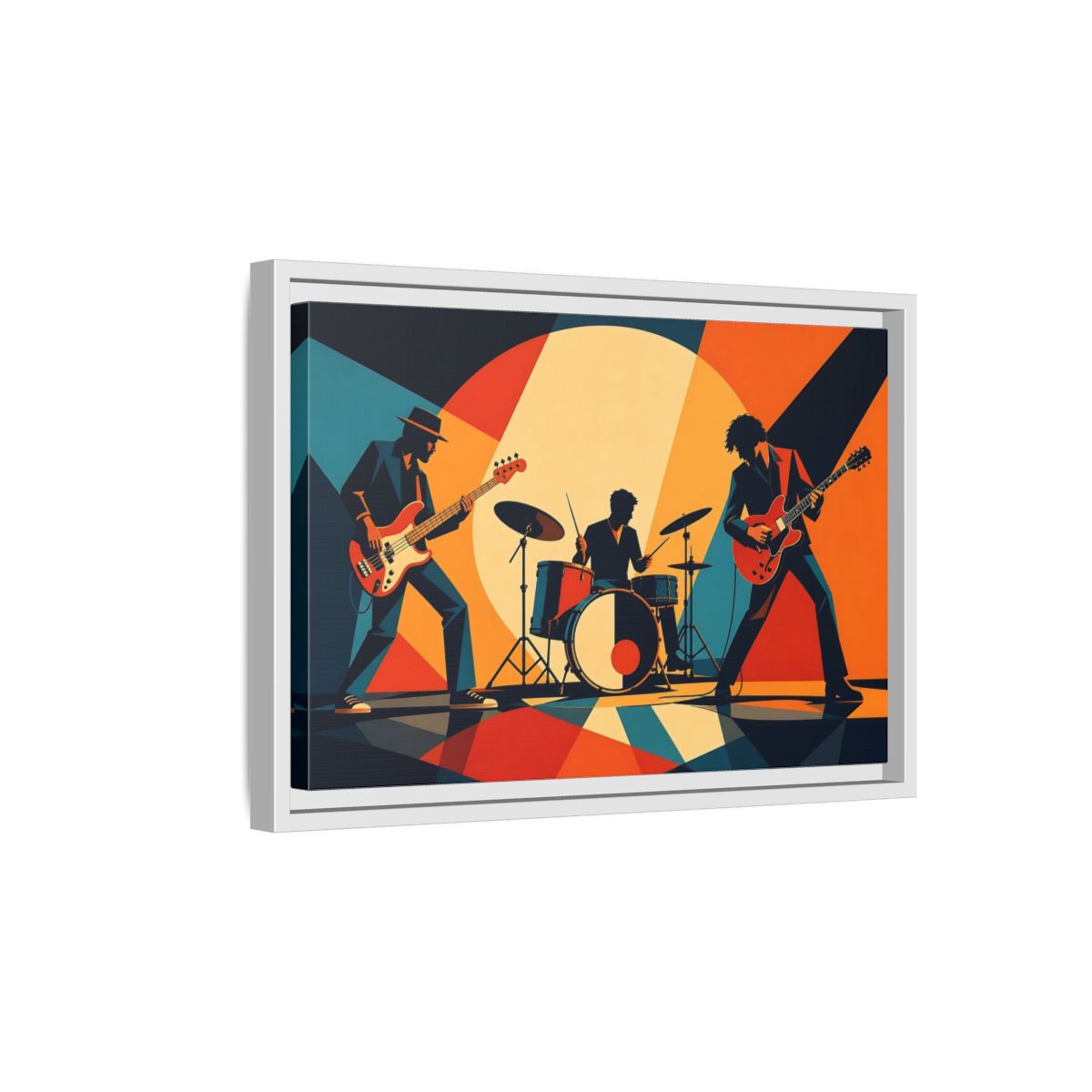 Side Mockup 4. Retro Rock Trio shown as framed canvas print