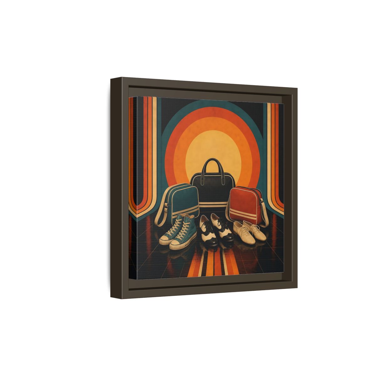 Side Mockup 20. Retro Shoes And Bags shown as framed canvas print