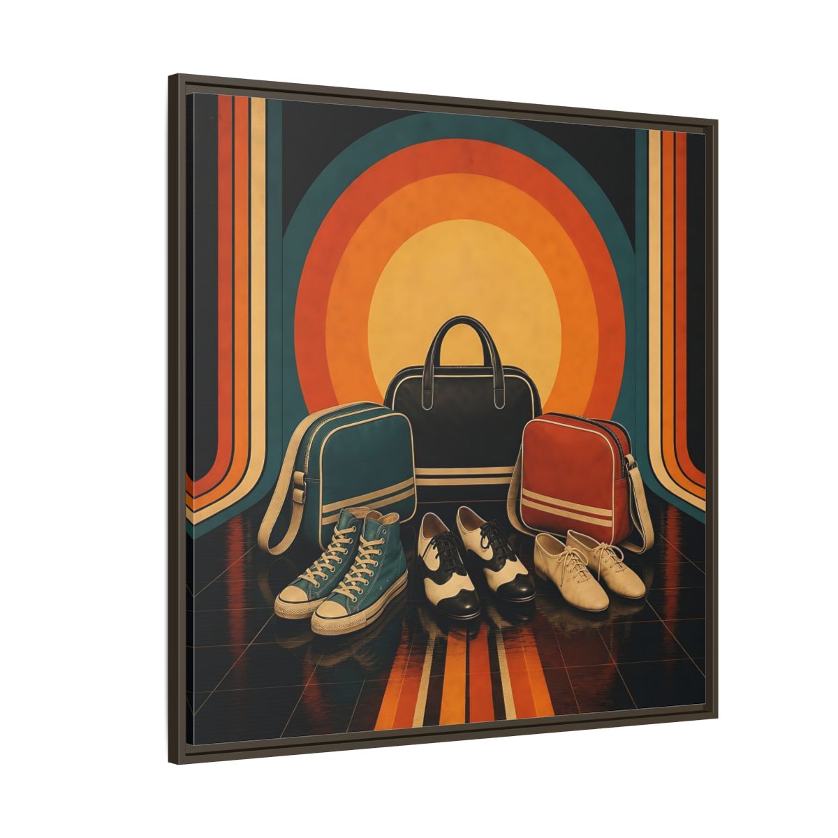 Side Mockup 5. Retro Shoes And Bags shown as framed canvas print