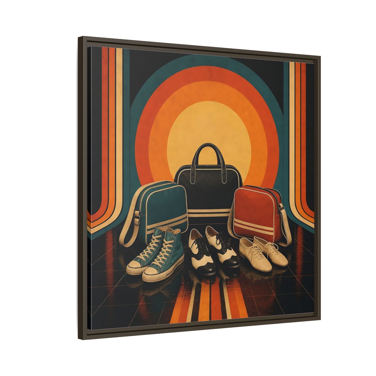 Side Mockup 8. Retro Shoes And Bags shown as framed canvas print