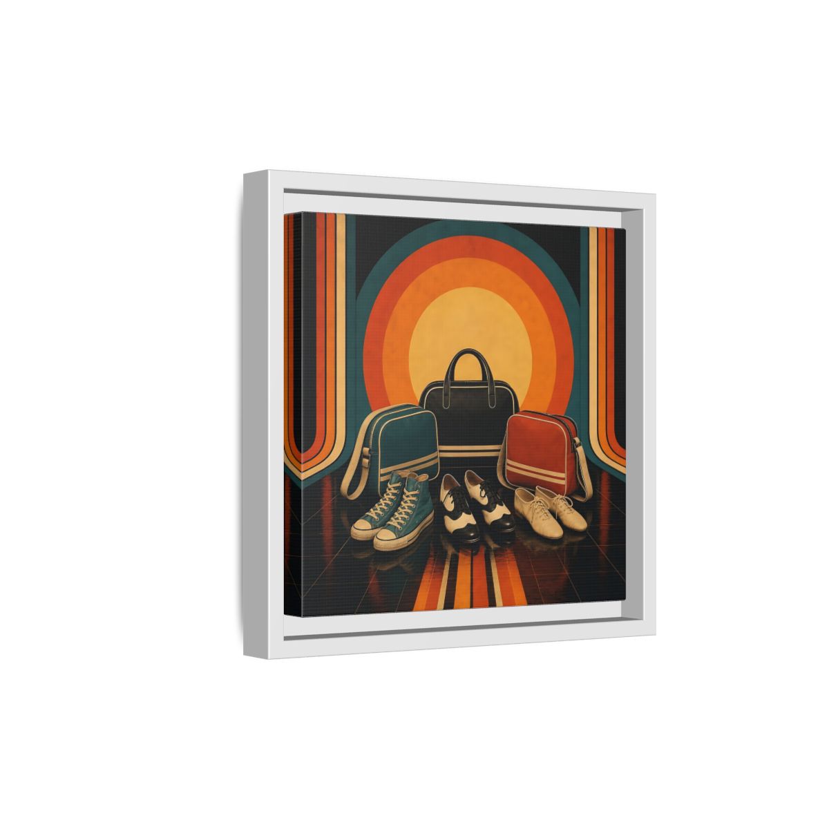 Side Mockup 19. Retro Shoes And Bags shown as framed canvas print