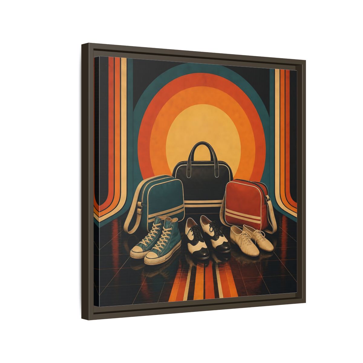 Side Mockup 11. Retro Shoes And Bags shown as framed canvas print