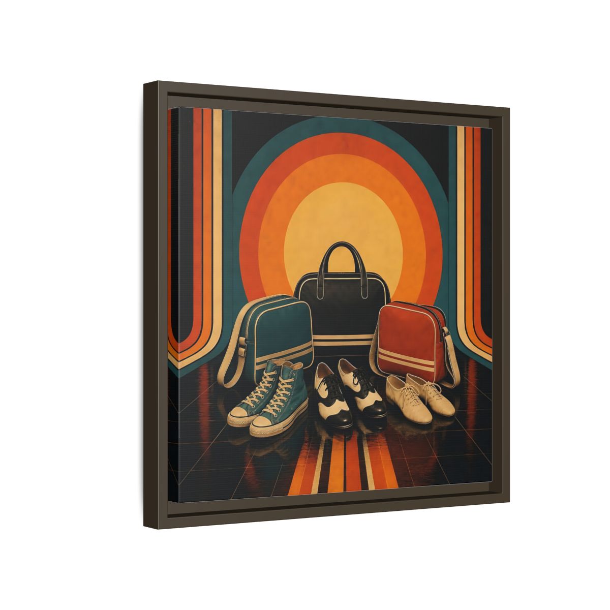 Side Mockup 14. Retro Shoes And Bags shown as framed canvas print