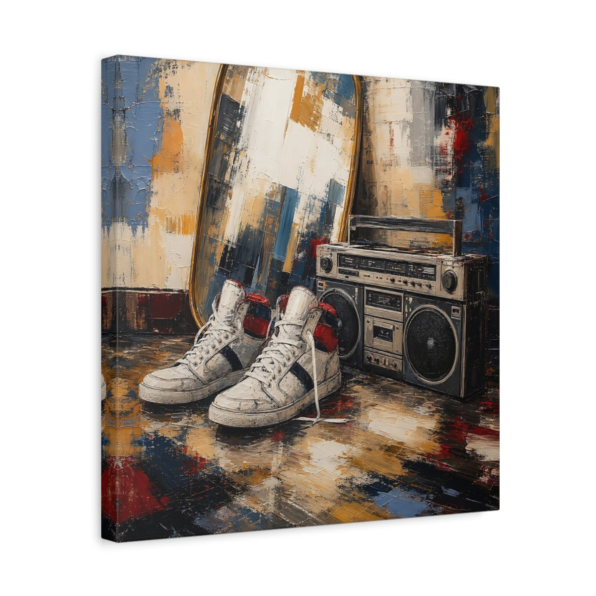 Side Mockup 6. Retro Sneakers And Boombox shown as canvas print