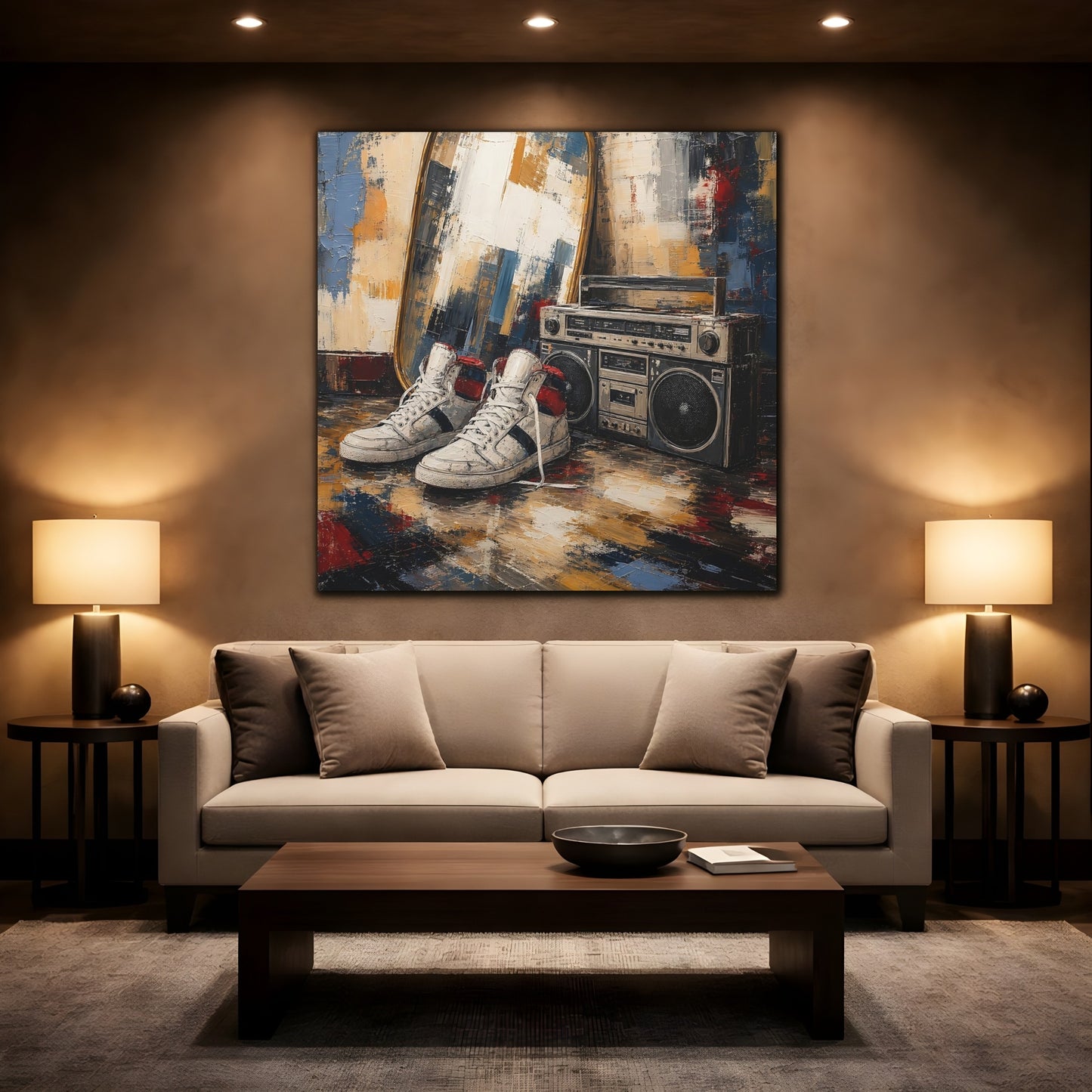 Mockup 2. Retro Sneakers And Boombox shown as canvas print