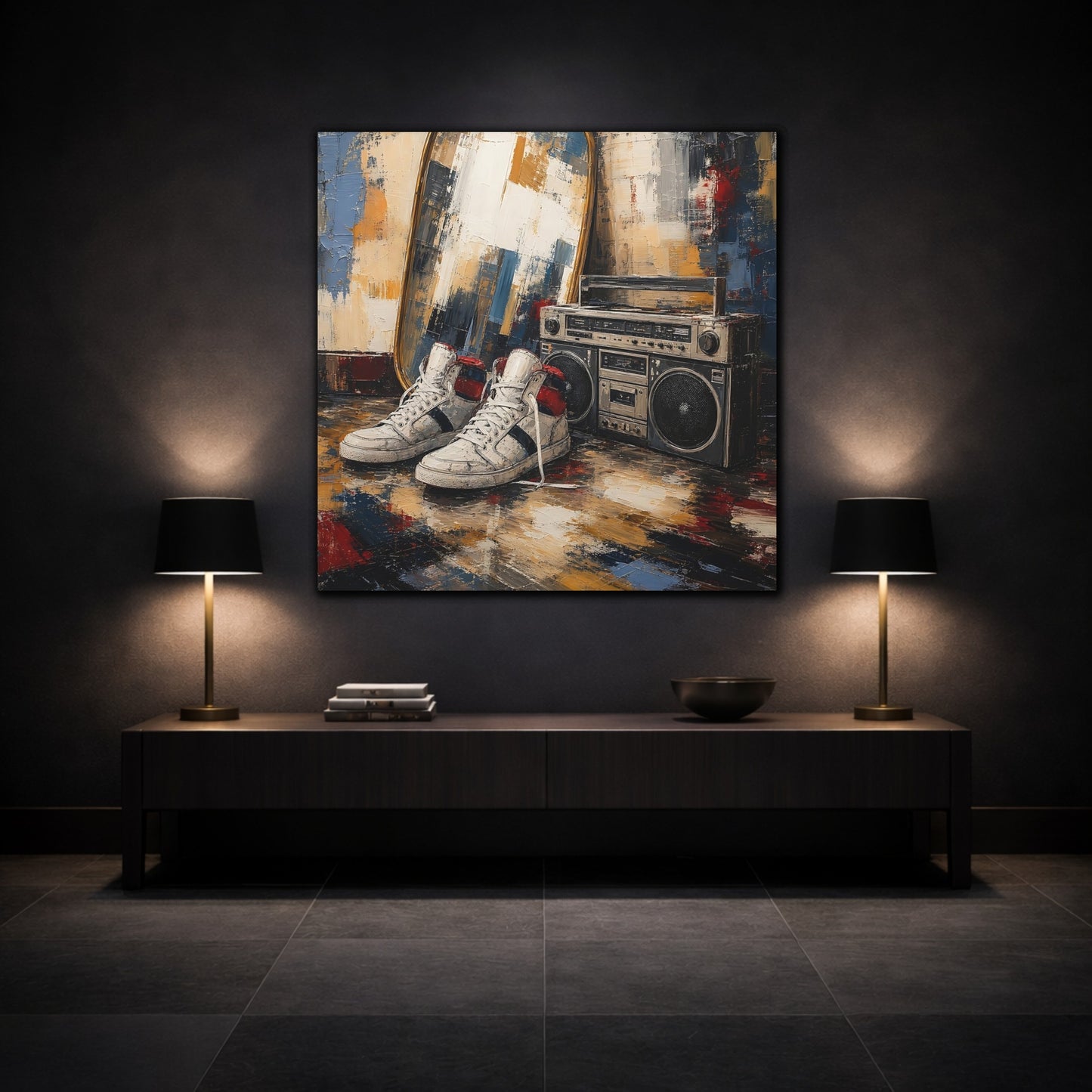 Mockup 3. Retro Sneakers And Boombox shown as canvas print