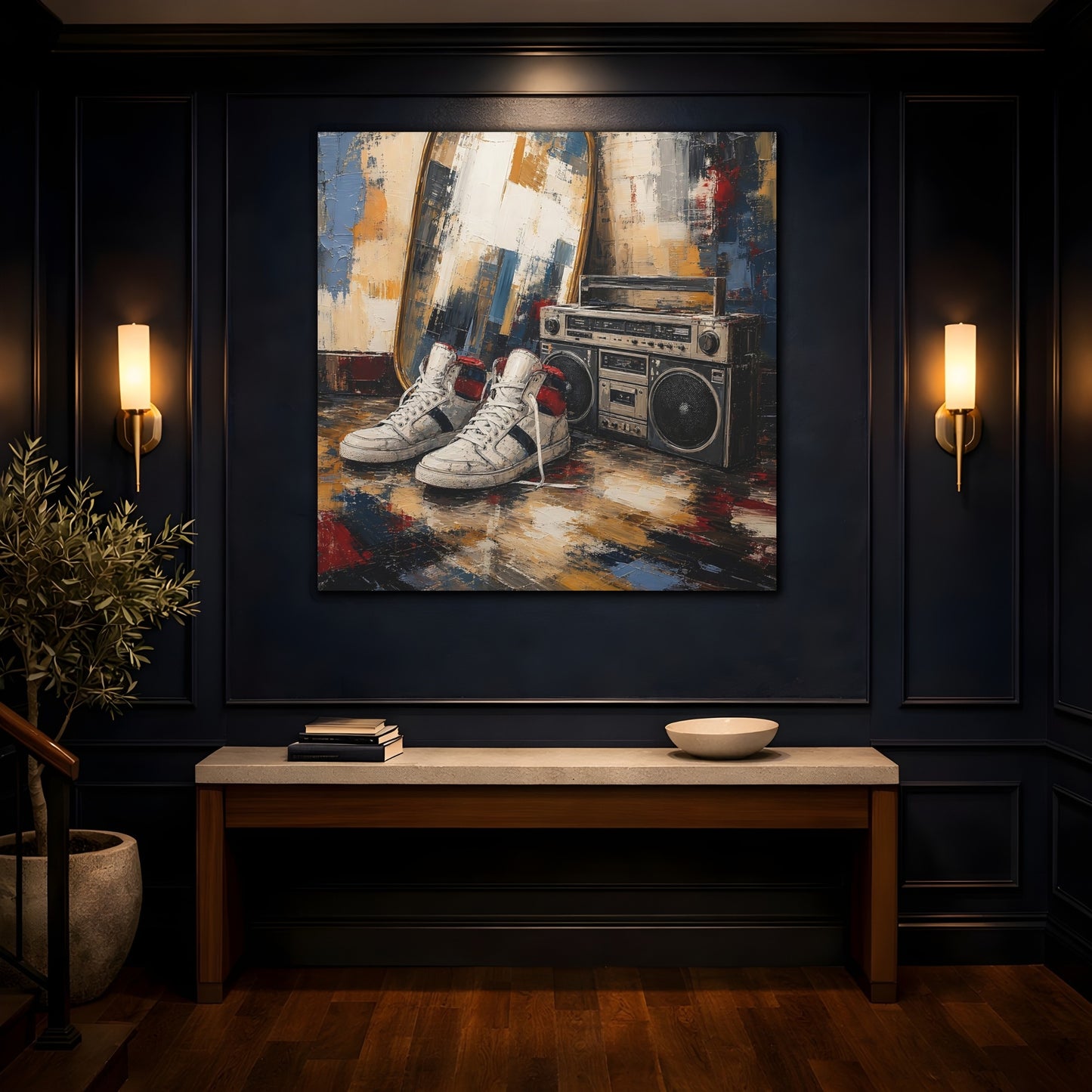 Mockup 4. Retro Sneakers And Boombox shown as canvas print