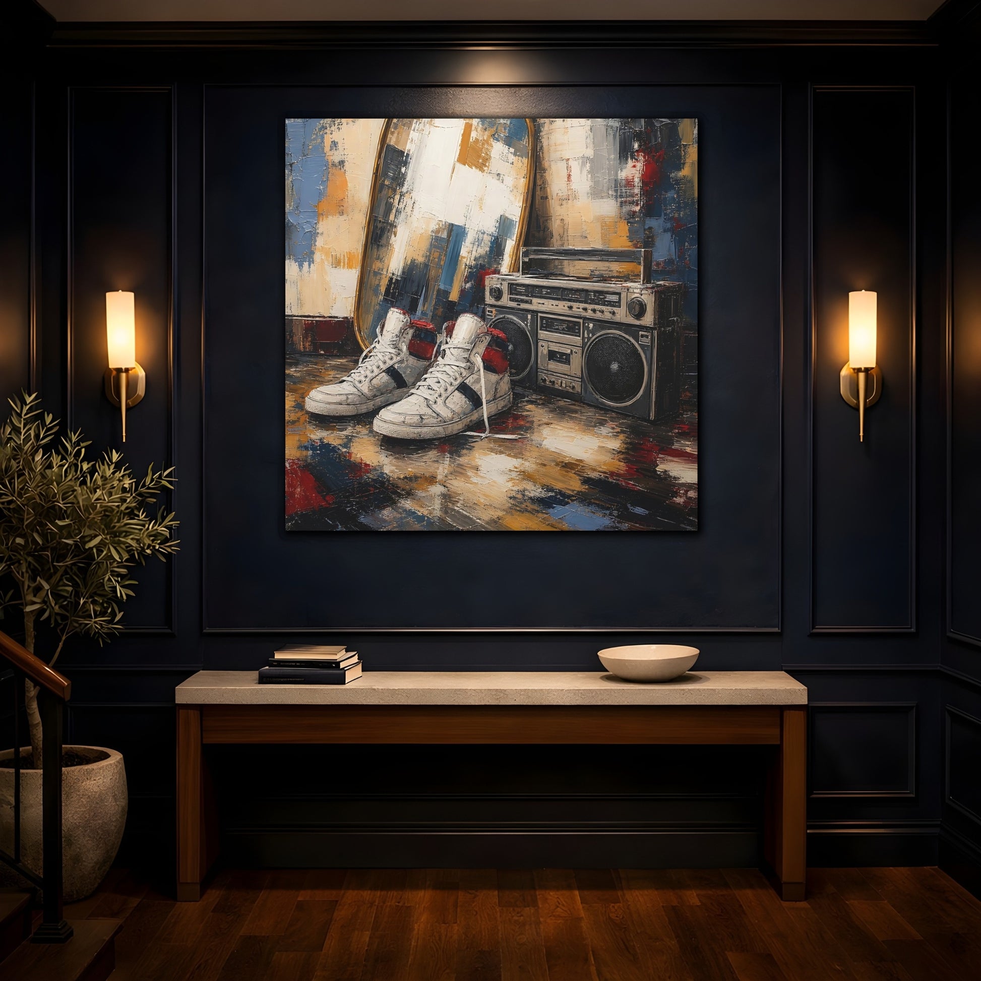 Mockup 4. Retro Sneakers And Boombox shown as canvas print