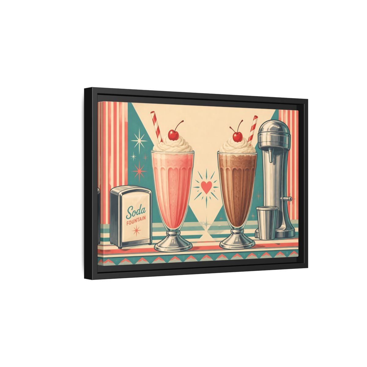 Side Mockup 6. Retro Soda Fountain Milkshakes shown as framed canvas print