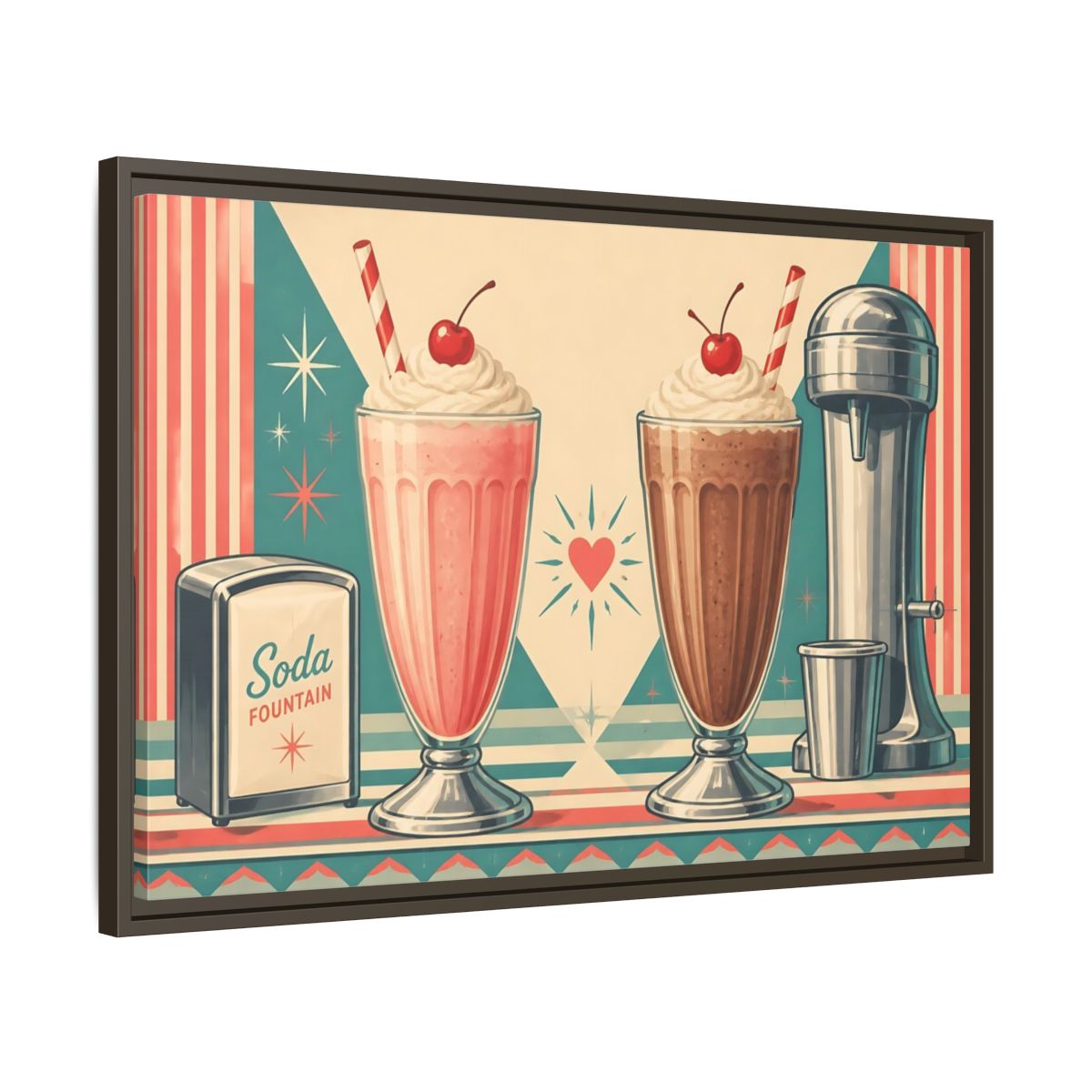 Side Mockup 11. Retro Soda Fountain Milkshakes shown as framed canvas print