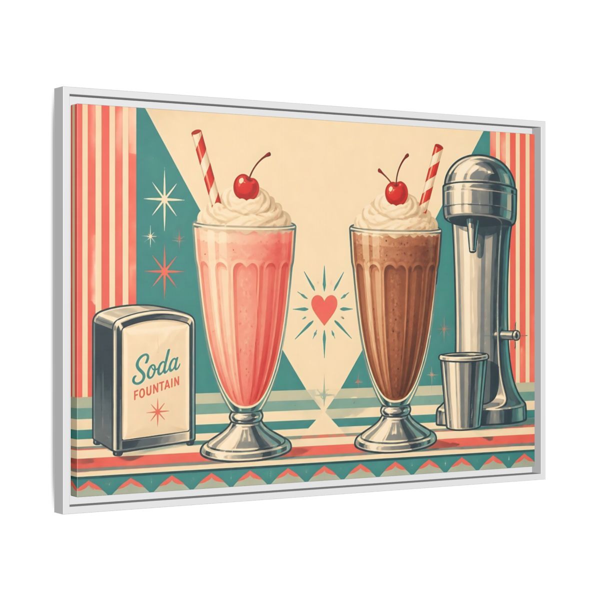 Side Mockup 9. Retro Soda Fountain Milkshakes shown as framed canvas print