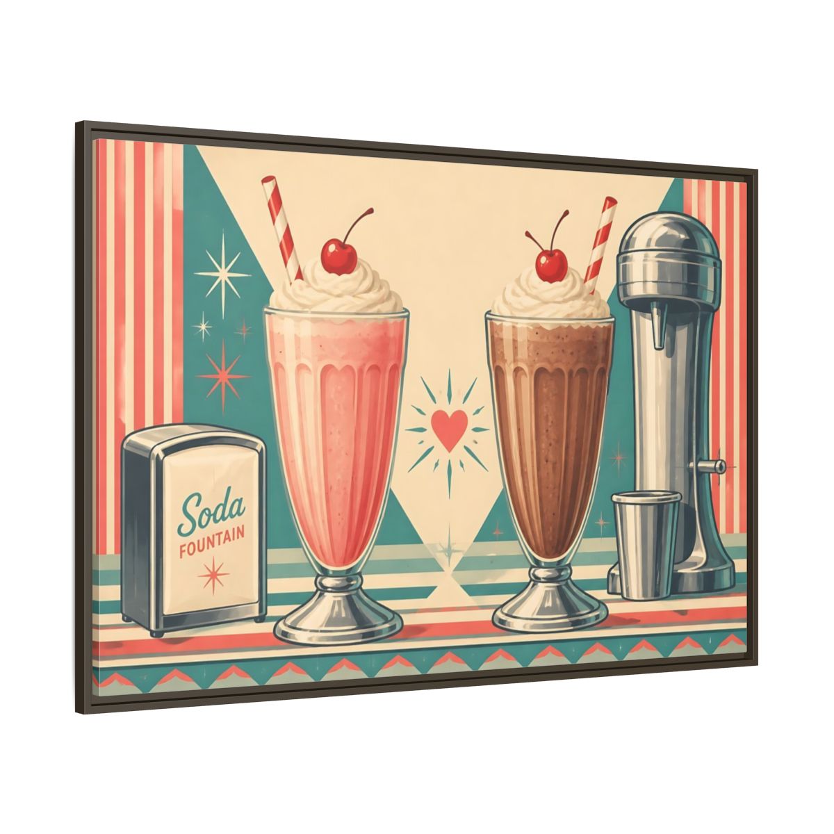 Side Mockup 8. Retro Soda Fountain Milkshakes shown as framed canvas print