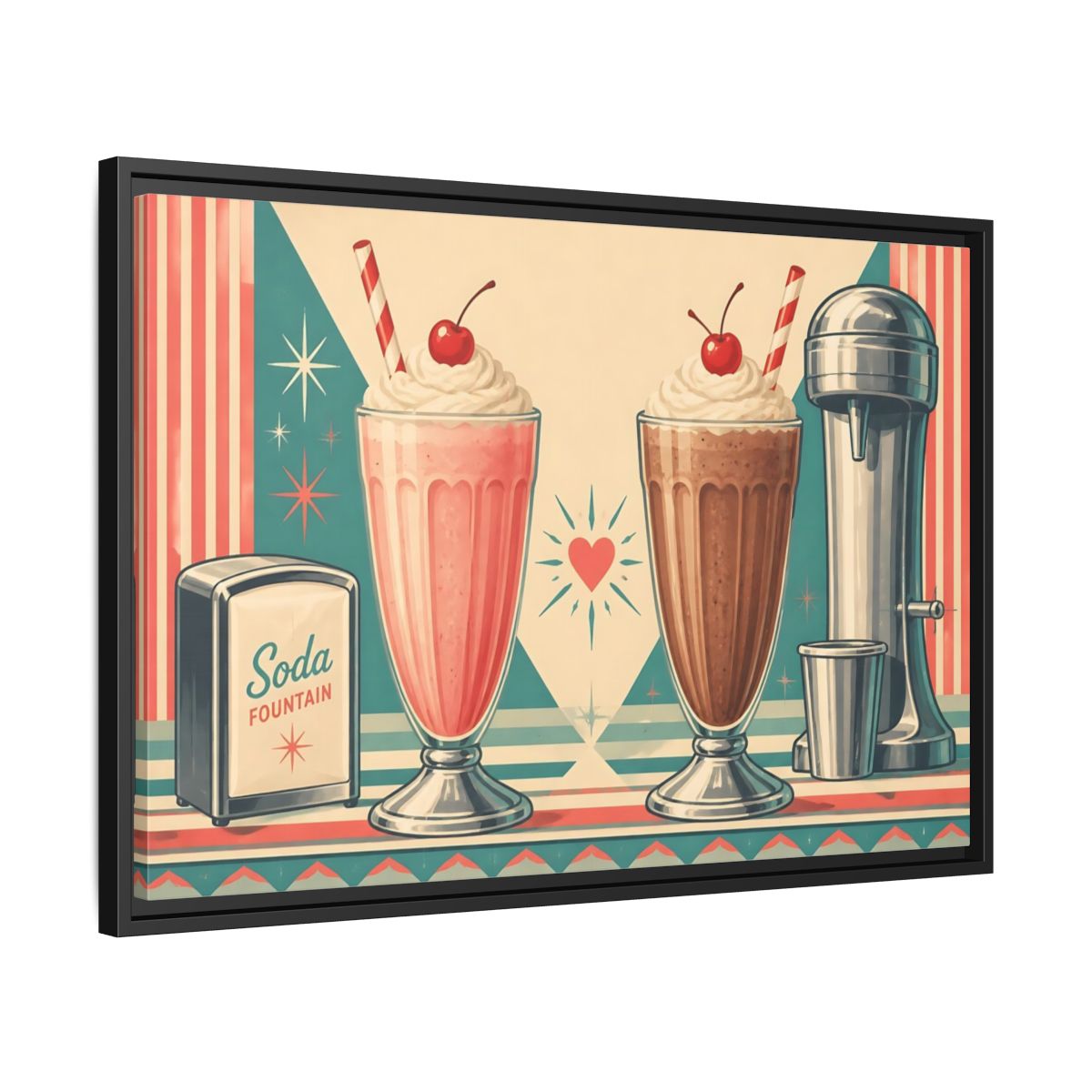 Side Mockup 14. Retro Soda Fountain Milkshakes shown as framed canvas print