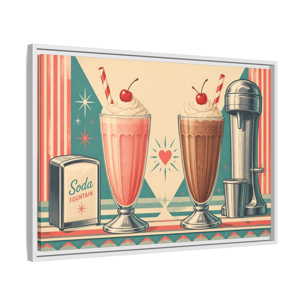 Side Mockup 10. Retro Soda Fountain Milkshakes shown as framed canvas print