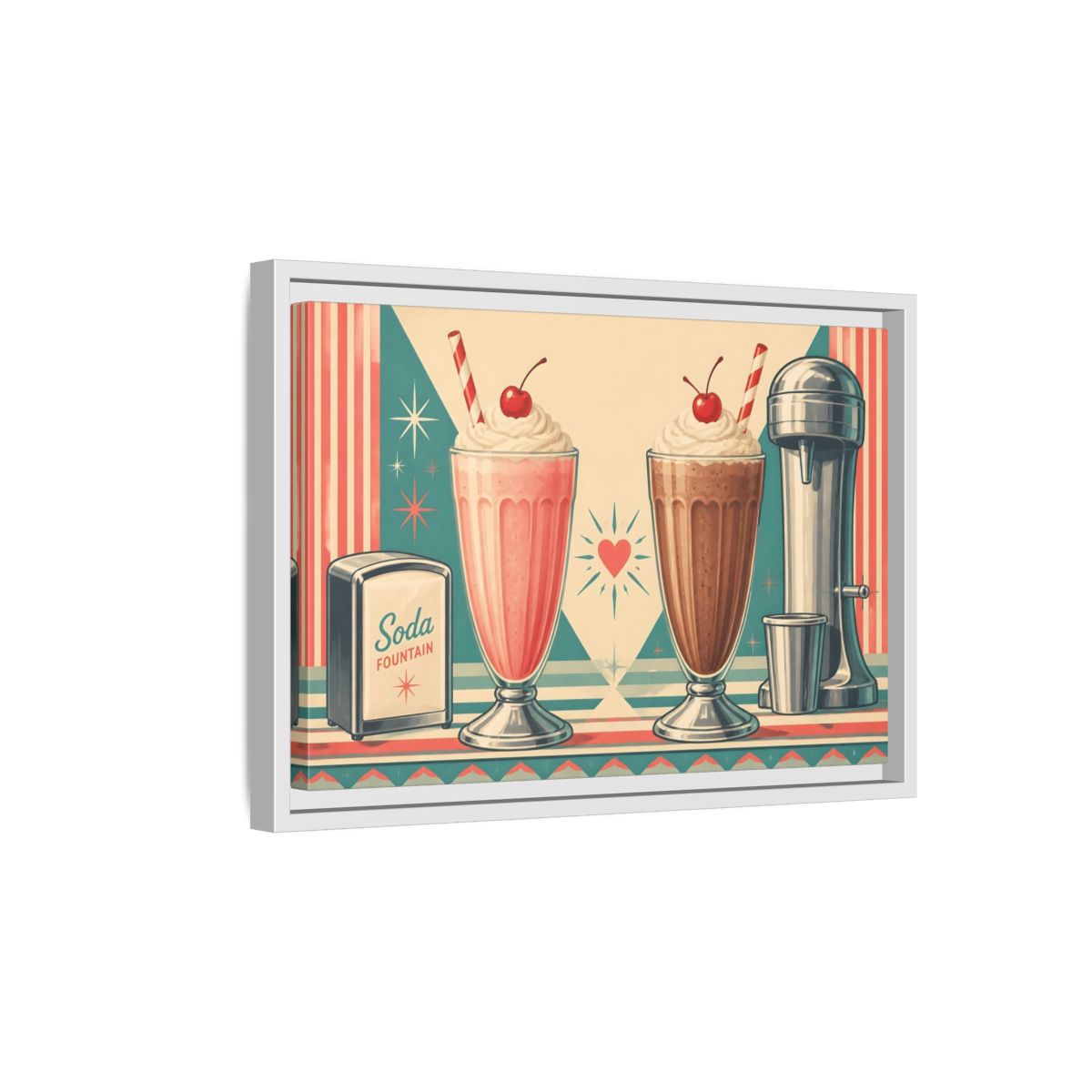 Side Mockup 4. Retro Soda Fountain Milkshakes shown as framed canvas print
