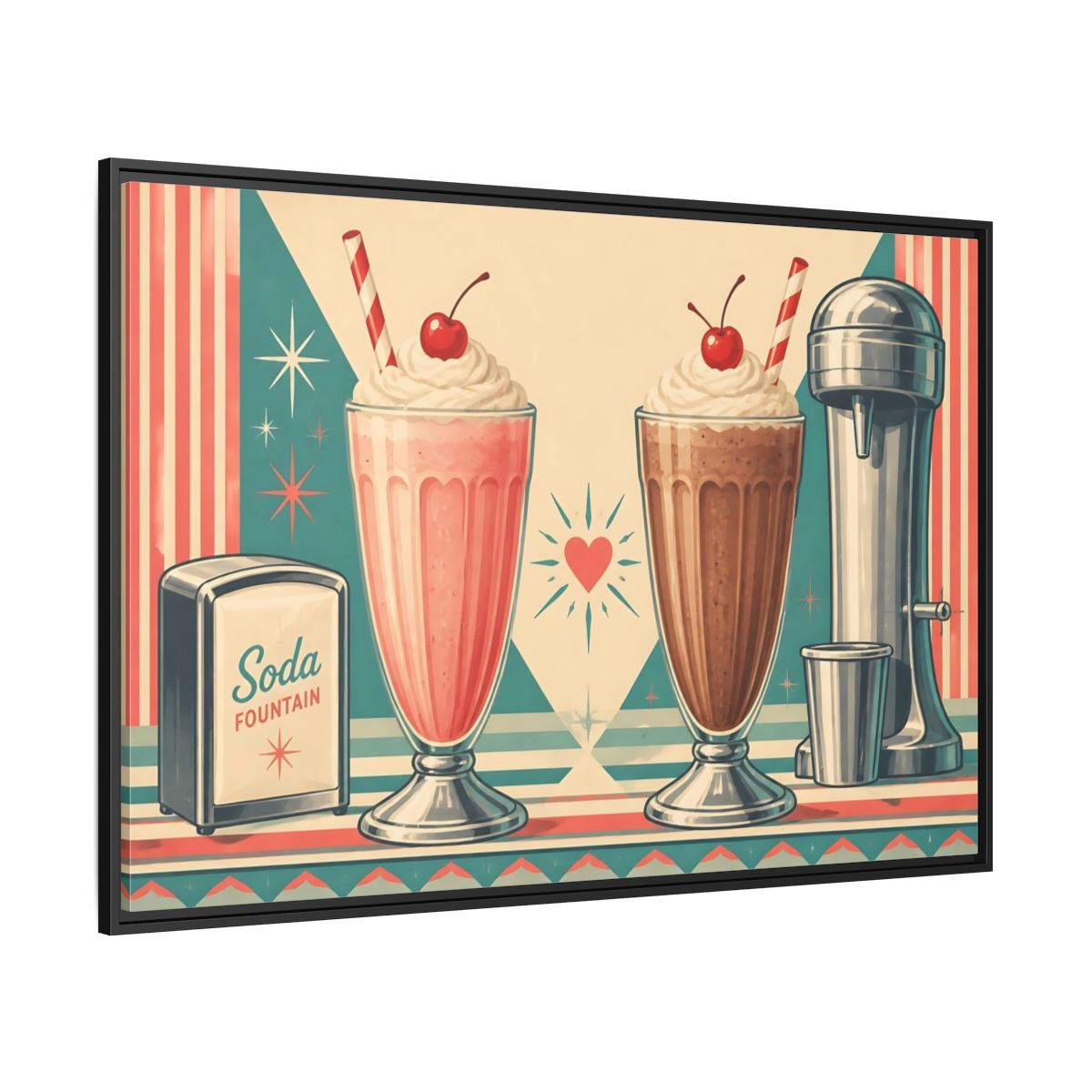 Side Mockup 12. Retro Soda Fountain Milkshakes shown as framed canvas print